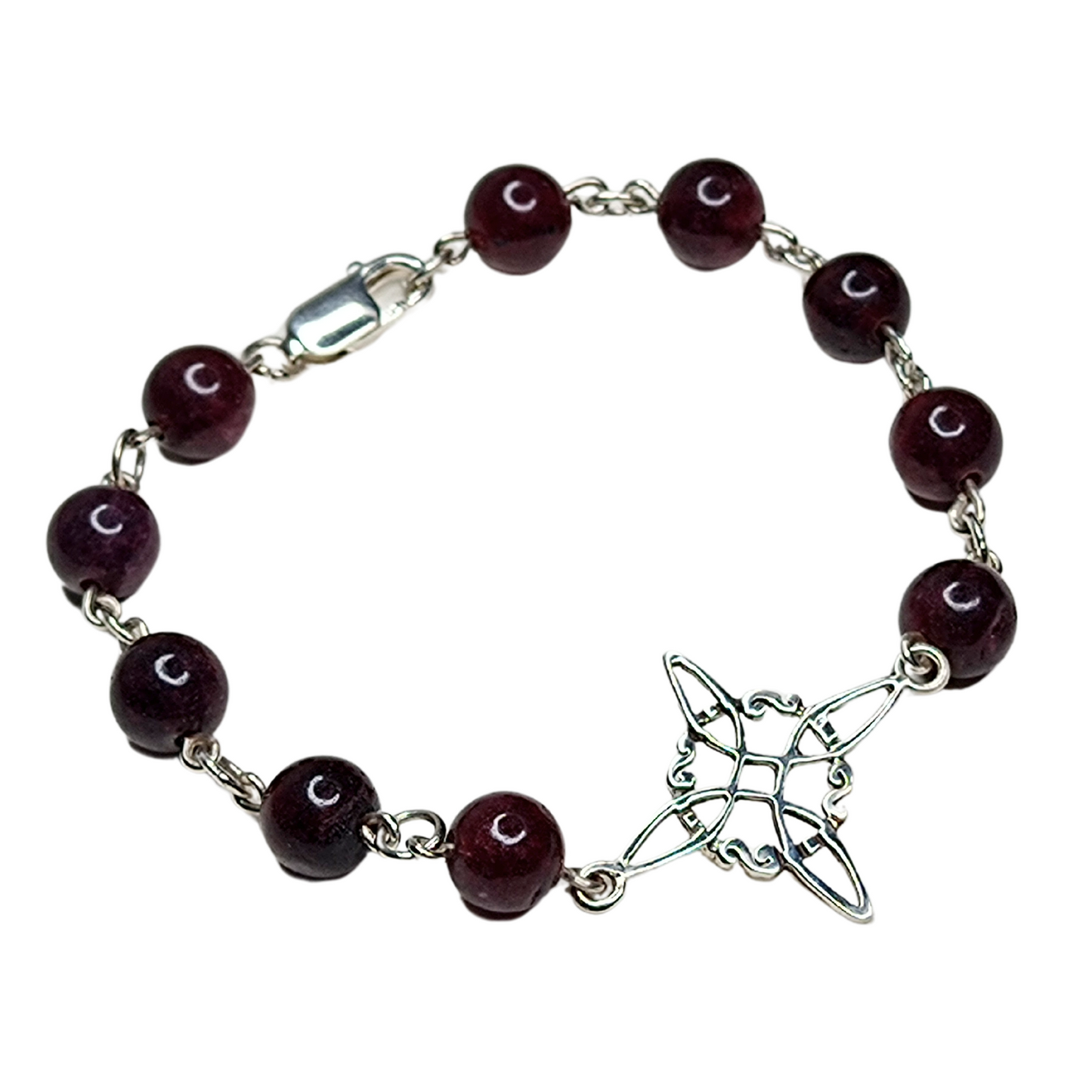 Pulsera con Nudo de Bruja y Granates "Fuerza"
